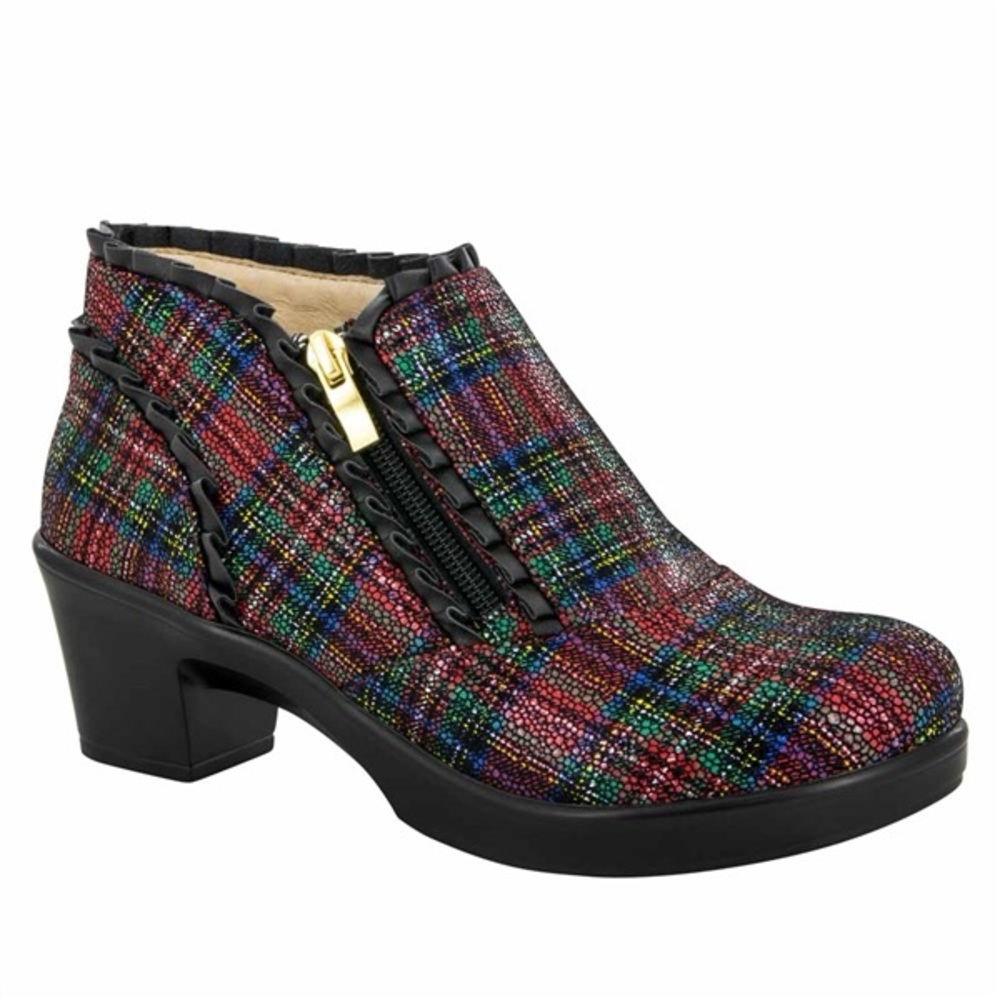 Alegria Hannah tartan leather ankle boot, women size 8.5